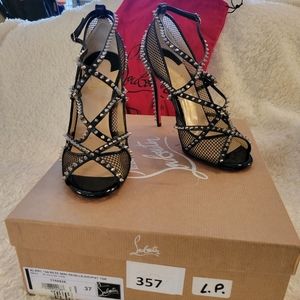 Christian Louboutin Black Alarc Spike Mesh Sandals 🔥 Studded Size 37 US 7